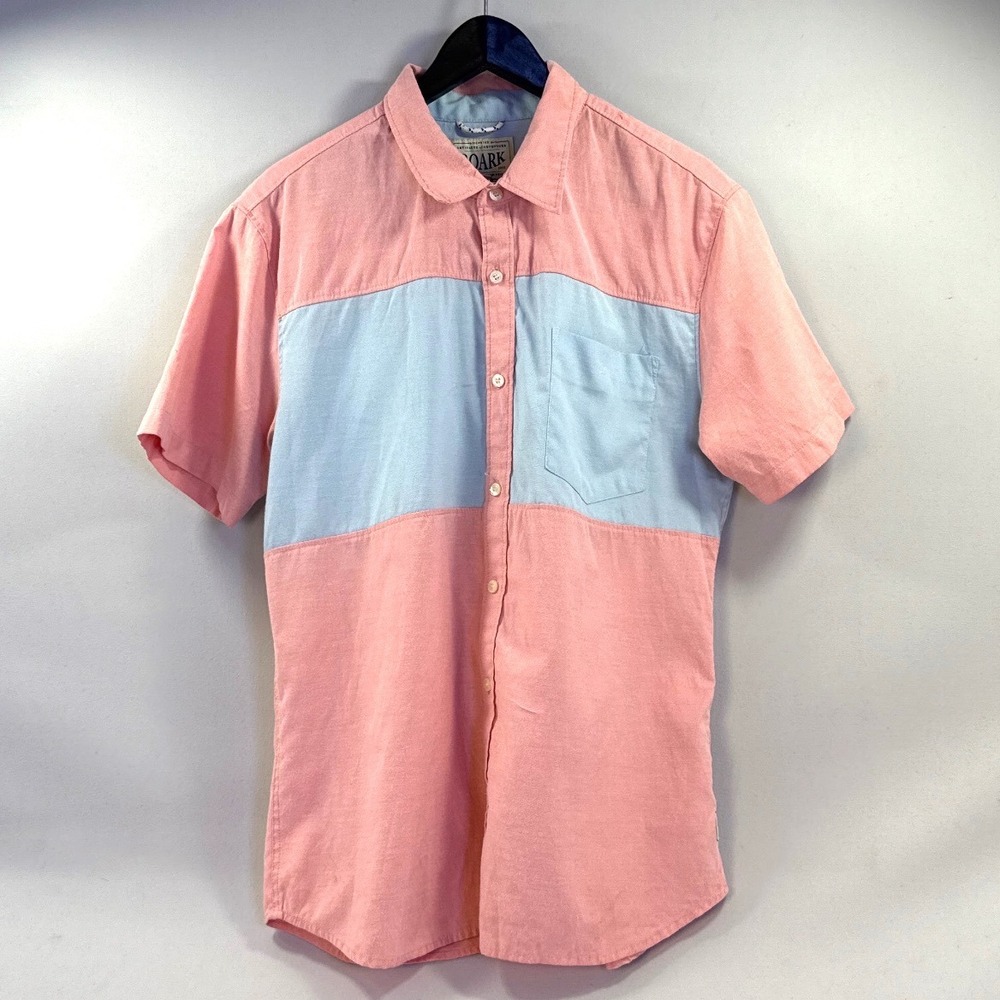 Roark Revival Mens Large Short Sleeve Button Down Shirt Pink Blue Colorblock